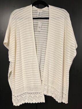J. Crew Ivory Open-Front Crochet Cardigan